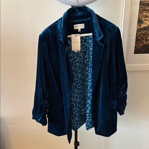 Blue Velvet Blazer with Floral Lining